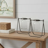 Set of Two Clear And Brown Glass And Metal Round Table Vases - Homeroots - Flyclothing LLC