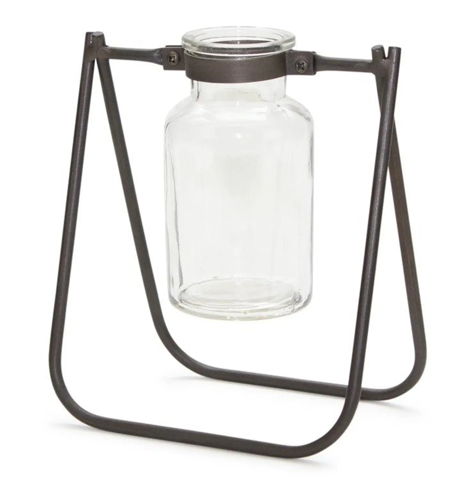 Set of Two Clear And Brown Glass And Metal Round Table Vases - Homeroots - Flyclothing LLC