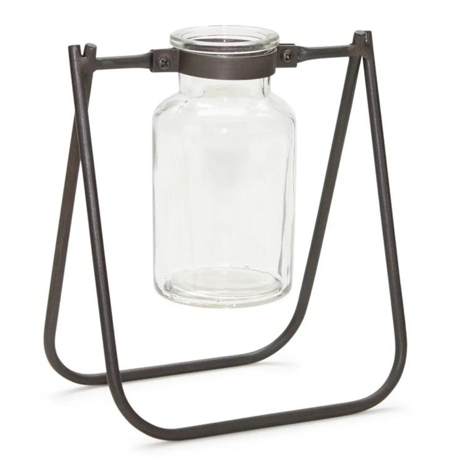 Set of Two Clear And Brown Glass And Metal Round Table Vases - Homeroots - Flyclothing LLC