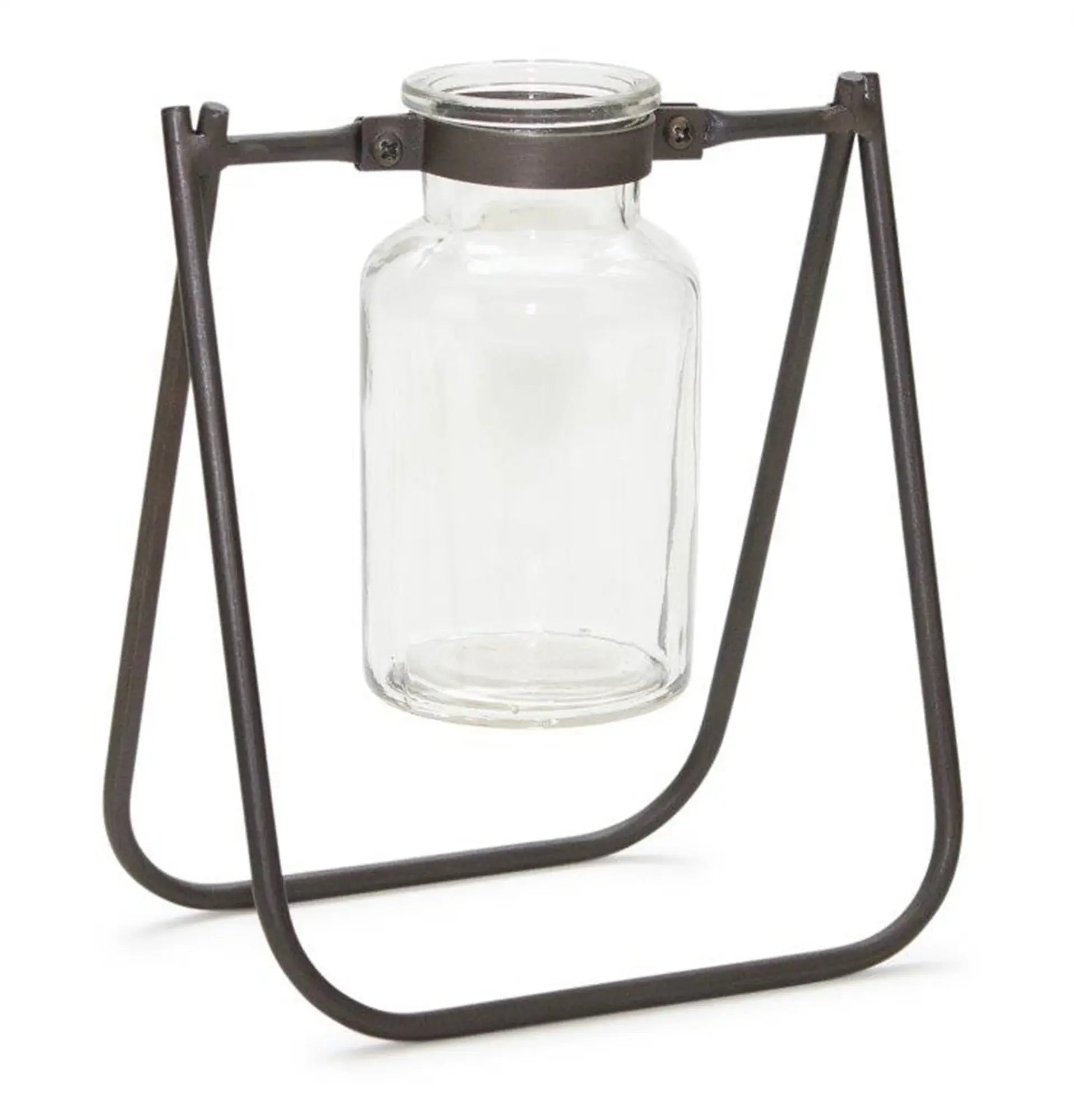 Set of Two Clear And Brown Glass And Metal Round Table Vases - Homeroots - Flyclothing LLC