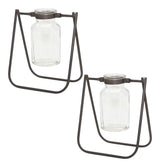Set of Two Clear And Brown Glass And Metal Round Table Vases - Homeroots - Flyclothing LLC