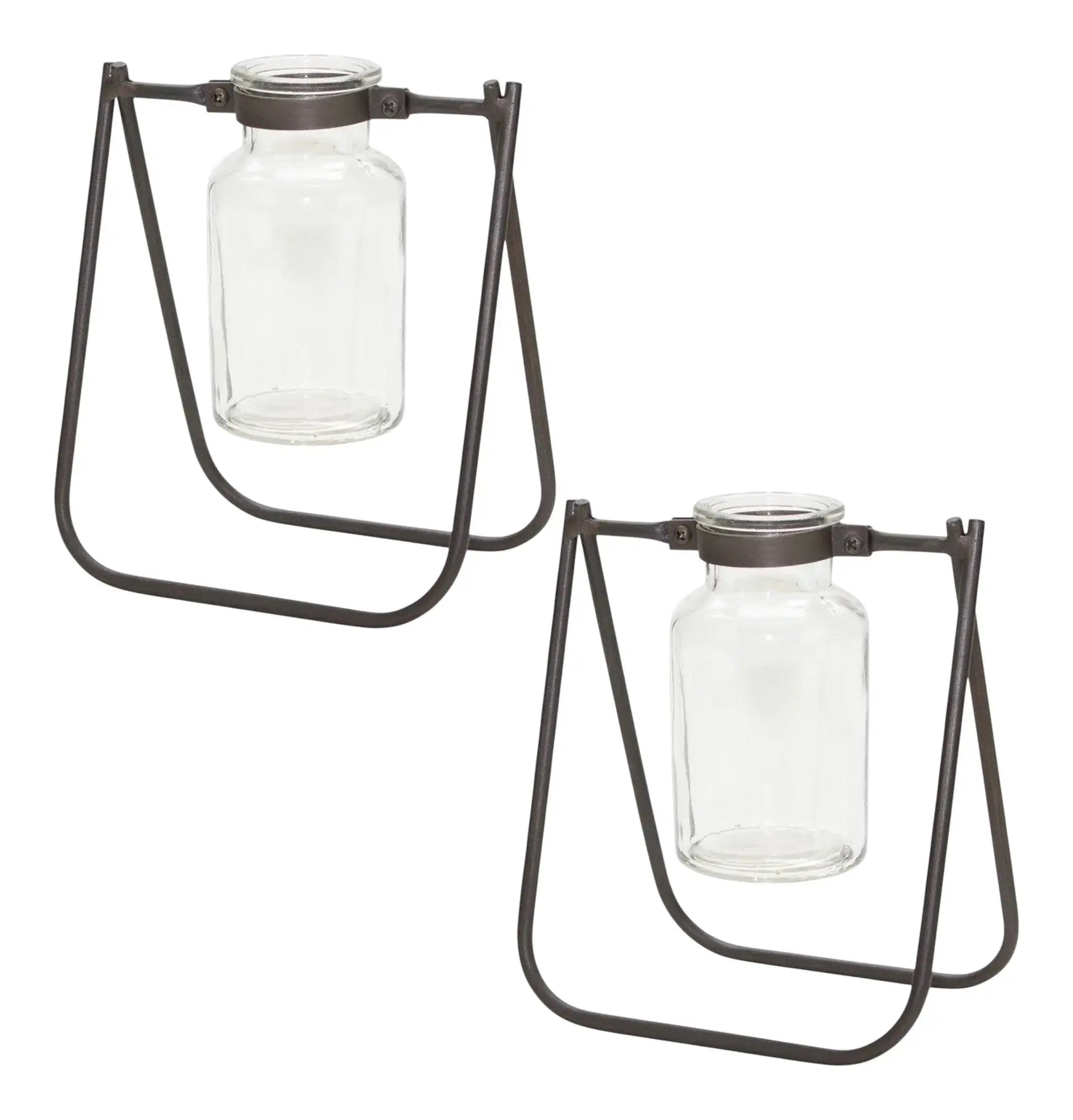 Set of Two Clear And Brown Glass And Metal Round Table Vases - Homeroots - Flyclothing LLC