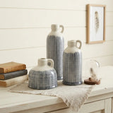 Set of Three Off White And Blue Clay Checkered Jug Vases - Homeroots - Flyclothing LLC