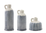 Set of Three Off White And Blue Clay Checkered Jug Vases - Homeroots - Flyclothing LLC