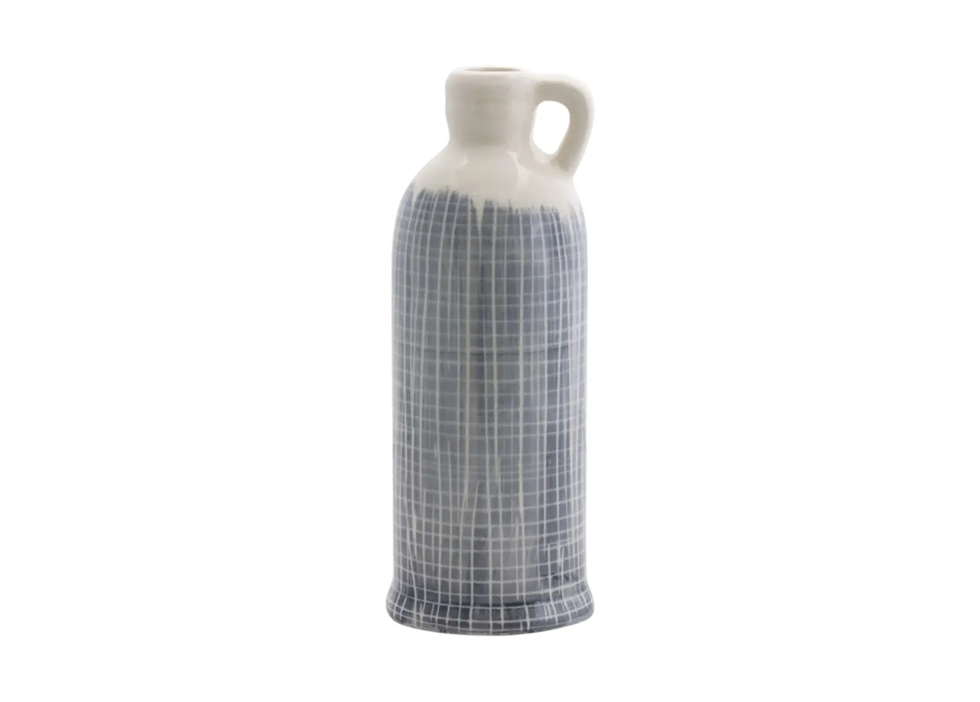 Set of Three Off White And Blue Clay Checkered Jug Vases - Homeroots - Flyclothing LLC
