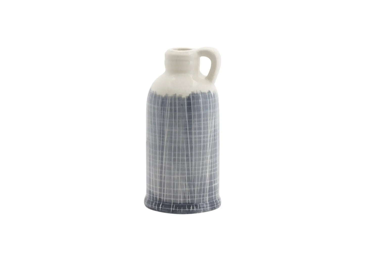 Set of Three Off White And Blue Clay Checkered Jug Vases - Homeroots - Flyclothing LLC