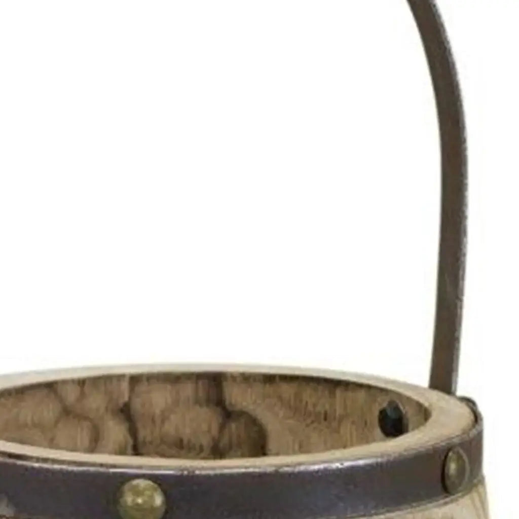 Set of Two Natural Wood And Steel Bucket Pot Planters - Homeroots - Flyclothing LLC