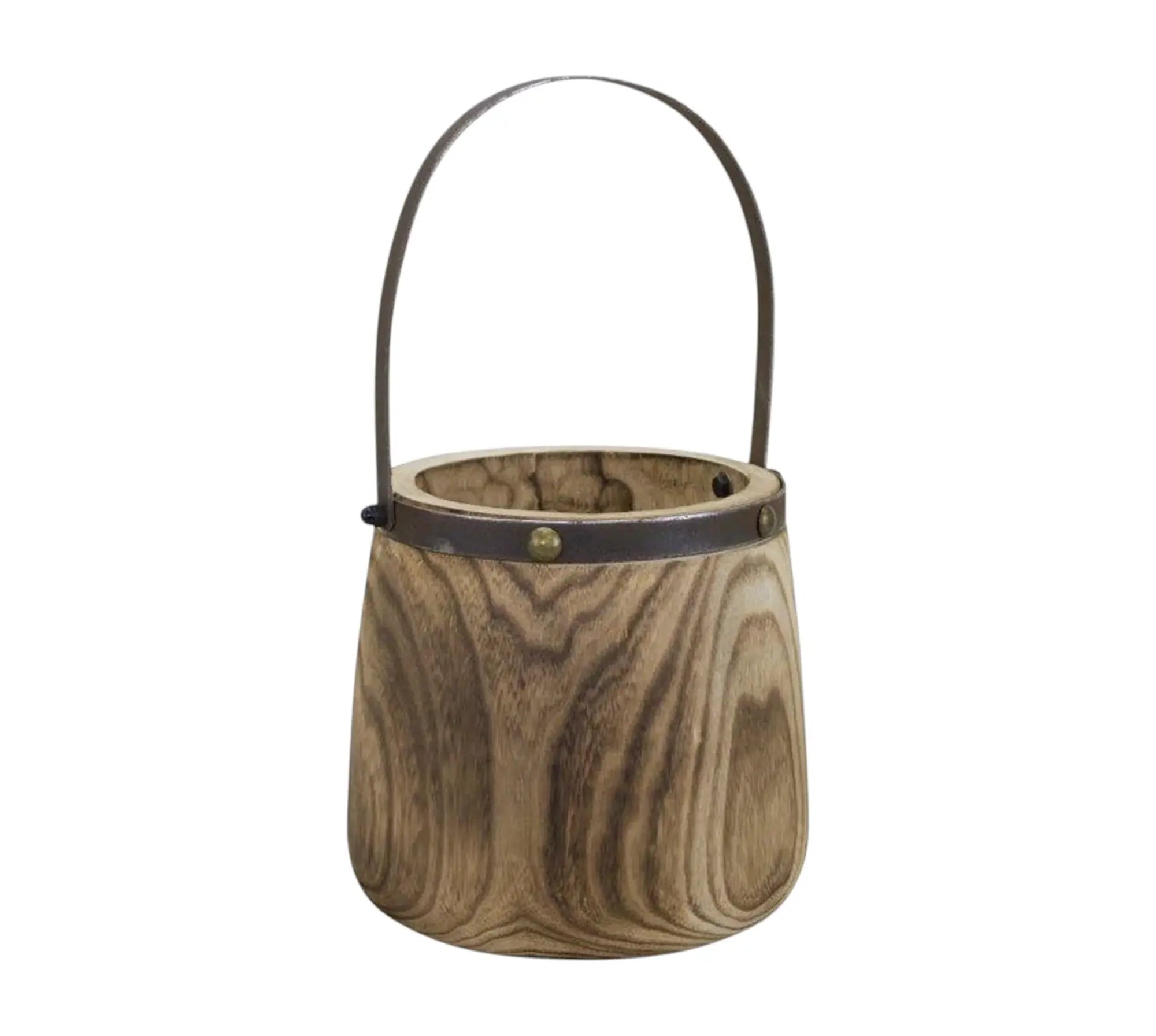 Set of Two Natural Wood And Steel Bucket Pot Planters - Homeroots - Flyclothing LLC