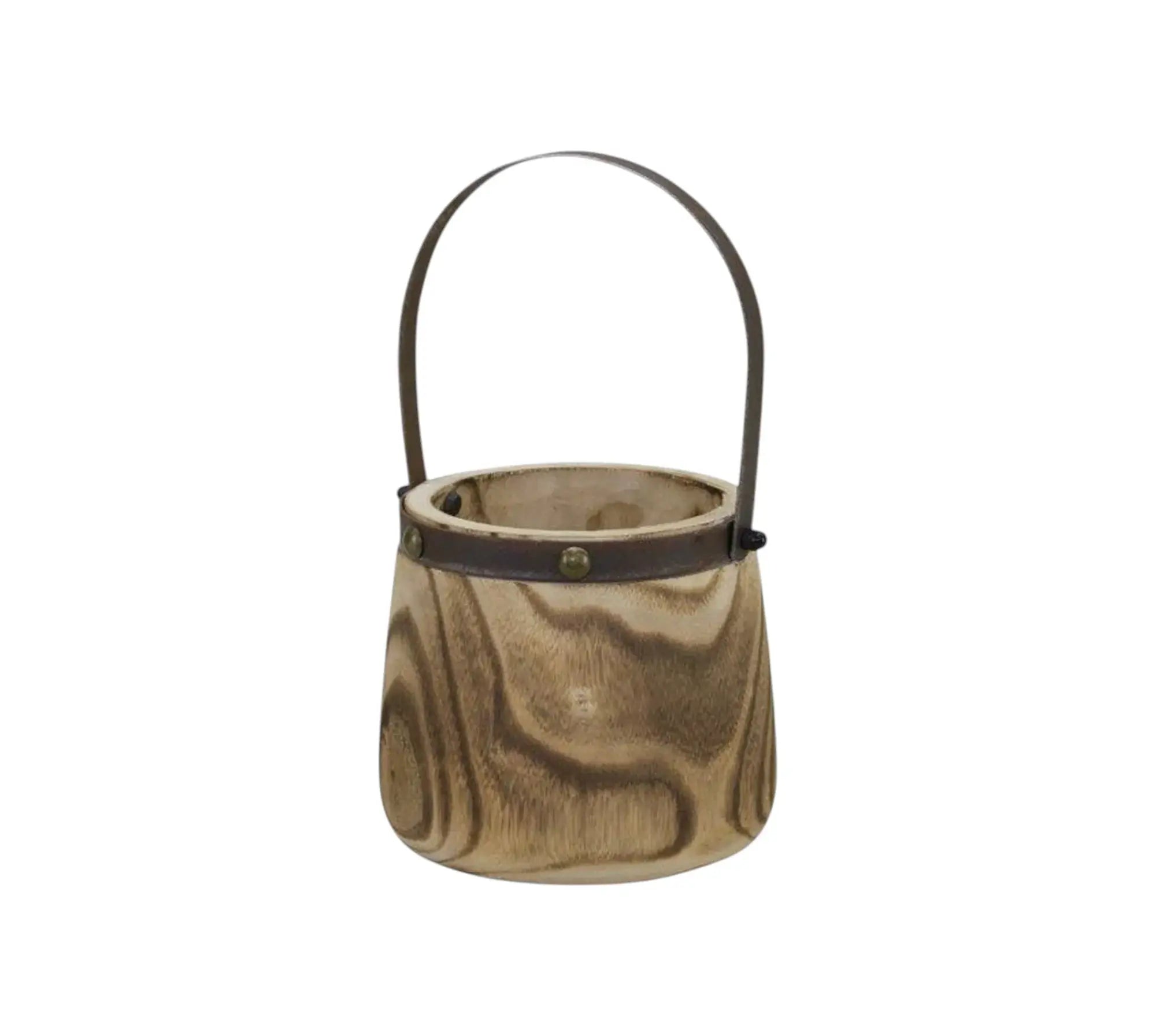 Set of Two Natural Wood And Steel Bucket Pot Planters - Homeroots - Flyclothing LLC