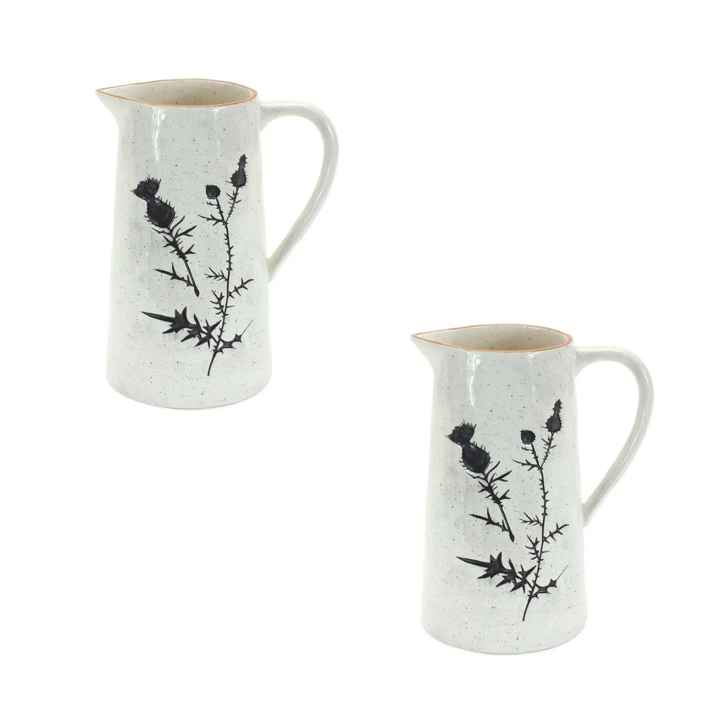 Set of Two Black And Off White Floral Ceramic Cylinder Pitcher Vase - Homeroots - Flyclothing LLC