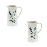 Set of Two Black And Off White Floral Ceramic Cylinder Pitcher Vase - Homeroots - Flyclothing LLC