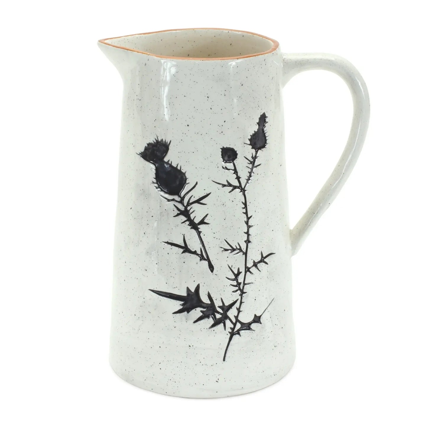 Set of Two Black And Off White Floral Ceramic Cylinder Pitcher Vase - Homeroots - Flyclothing LLC