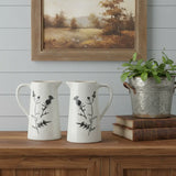Set of Two Black And Off White Floral Ceramic Cylinder Pitcher Vase - Homeroots - Flyclothing LLC