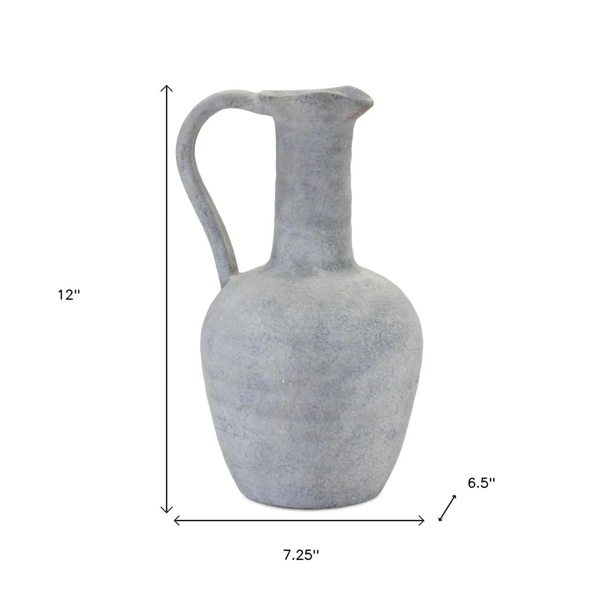 12" Gray Resin Round Pitcher Vase - Homeroots - Flyclothing LLC