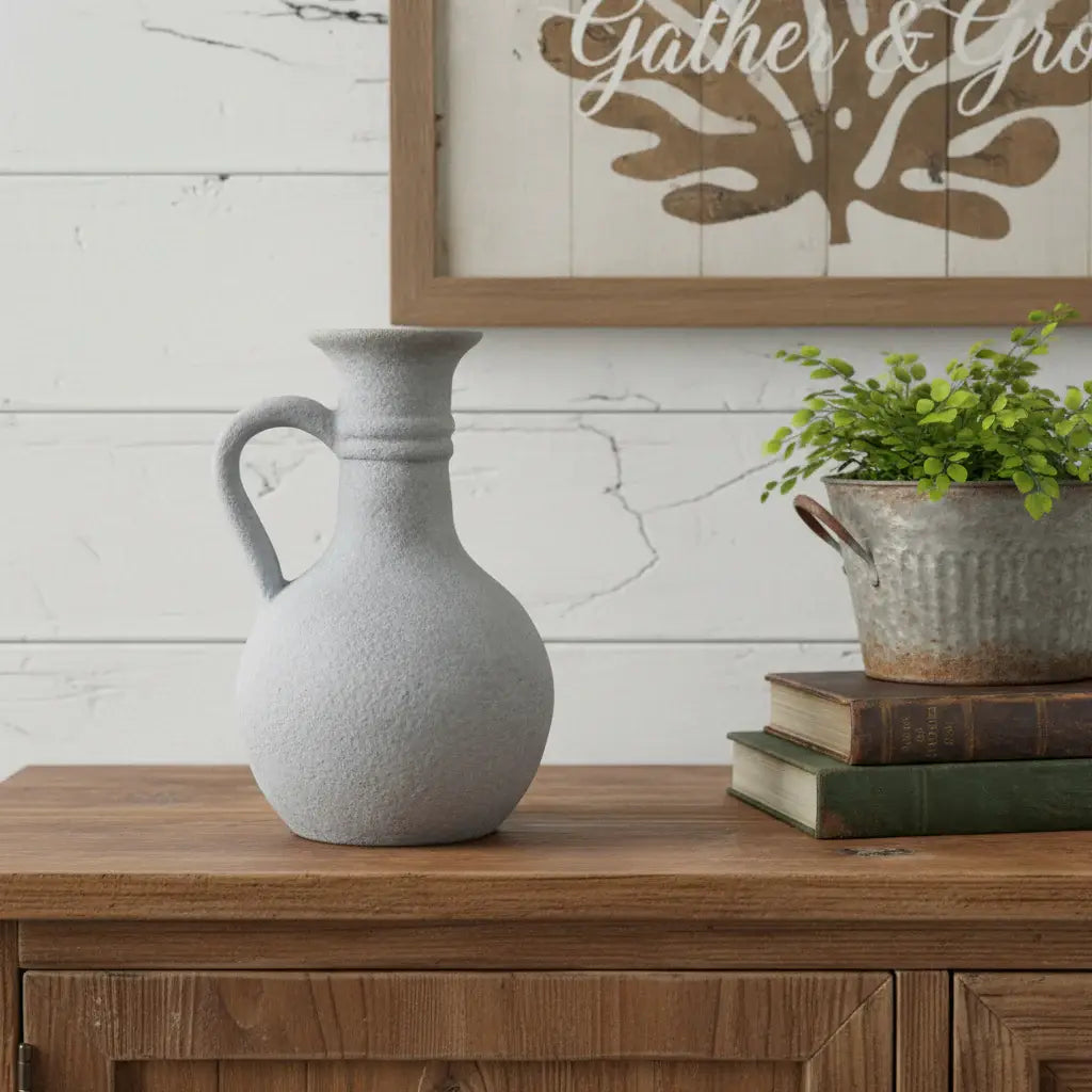 9" Gray Resin Round Pitcher Vase - Homeroots - Flyclothing LLC