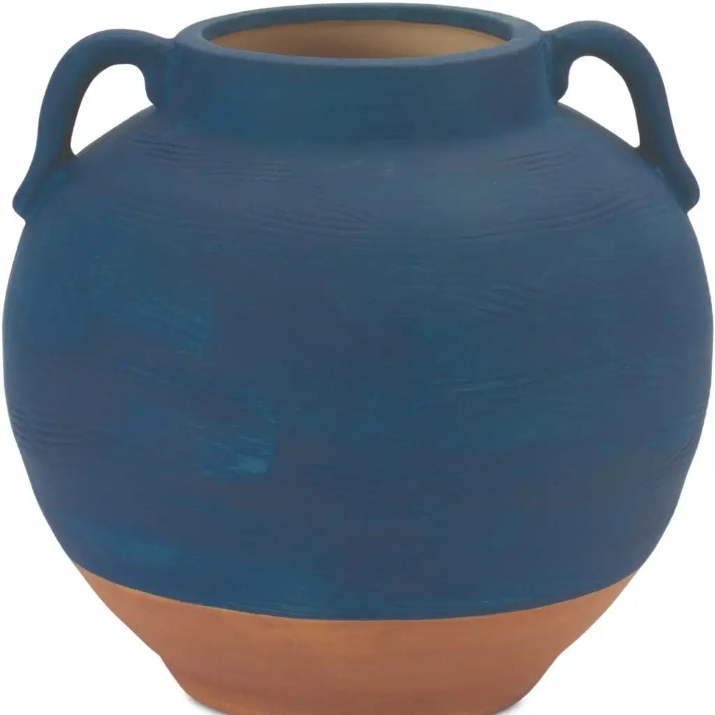 7" Blue And Terra Cotta Ceramic Round Urn - Homeroots - Flyclothing LLC