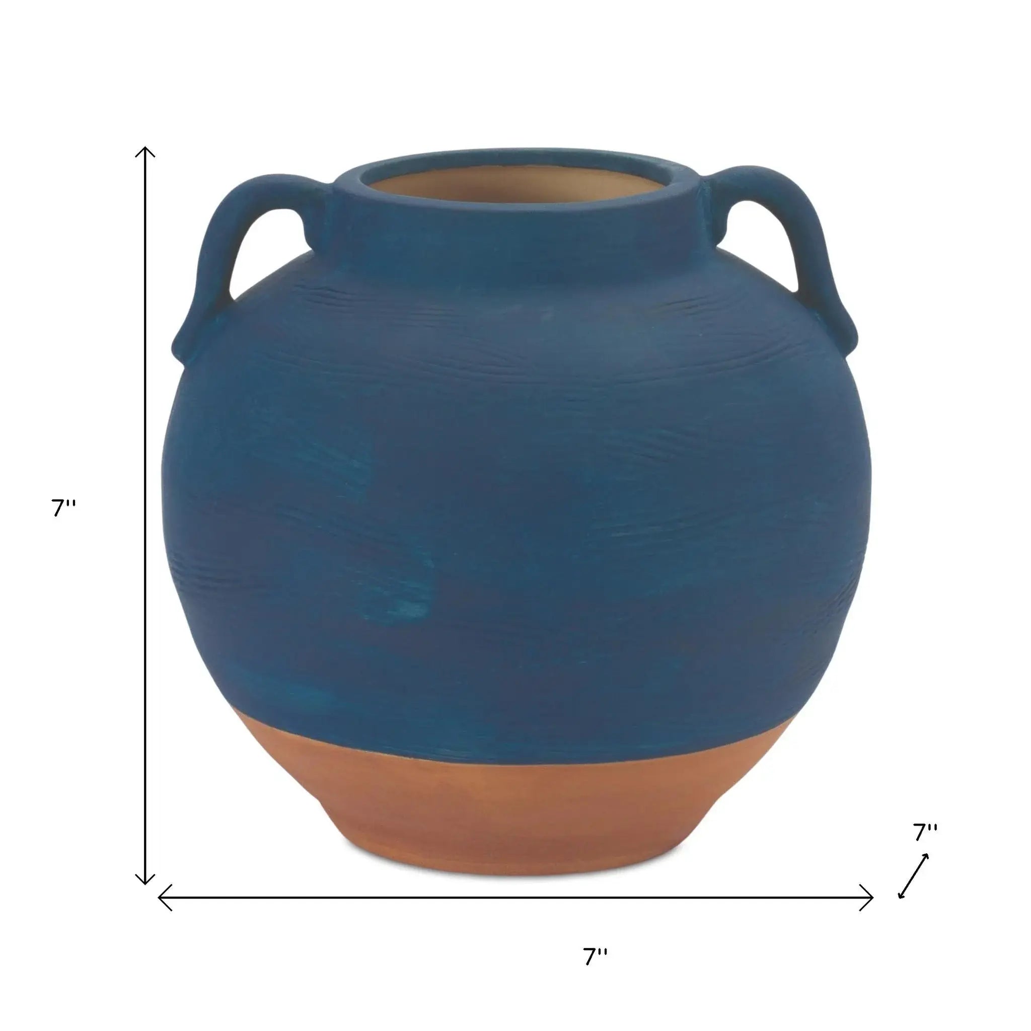 7" Blue And Terra Cotta Ceramic Round Urn - Homeroots - Flyclothing LLC