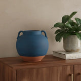 7" Blue And Terra Cotta Ceramic Round Urn - Homeroots - Flyclothing LLC