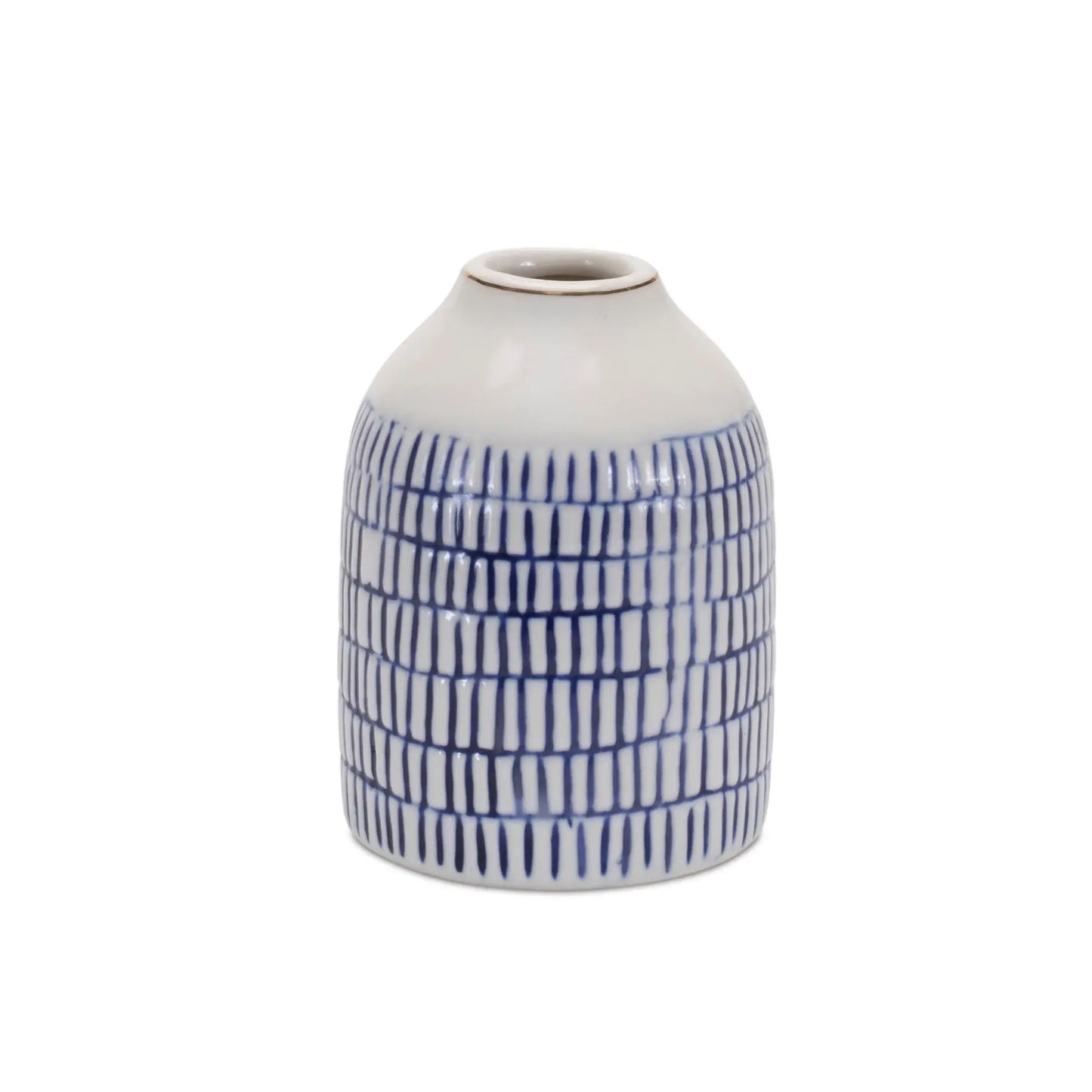 Set of Two Blue And White Checkered Ceramic Round Table Vases - Homeroots - Flyclothing LLC