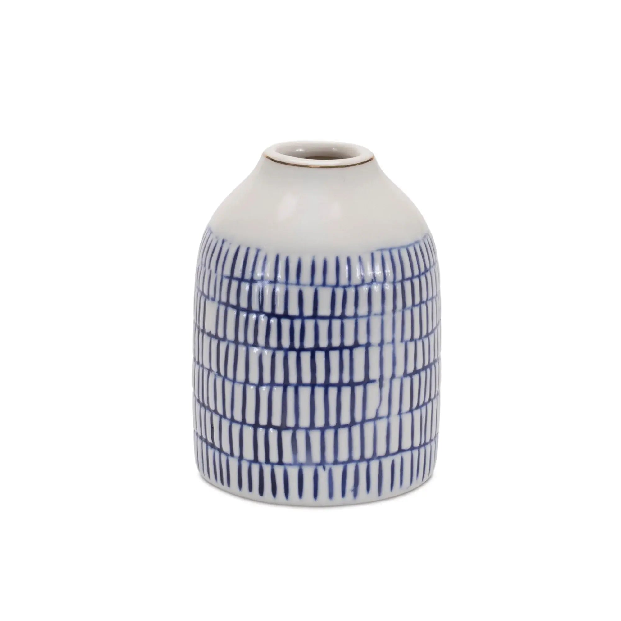 Set of Two Blue And White Checkered Ceramic Round Table Vases - Homeroots - Flyclothing LLC