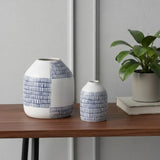 Set of Two Blue And White Checkered Ceramic Round Table Vases - Homeroots - Flyclothing LLC