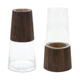 Set of Two Brown And Clear Glass Tapered Table Vases With Wood - Homeroots - Flyclothing LLC