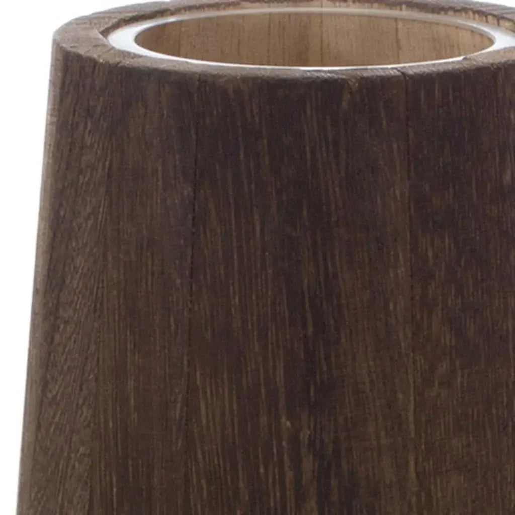 Set of Two Brown And Clear Glass Tapered Table Vases With Wood - Homeroots - Flyclothing LLC