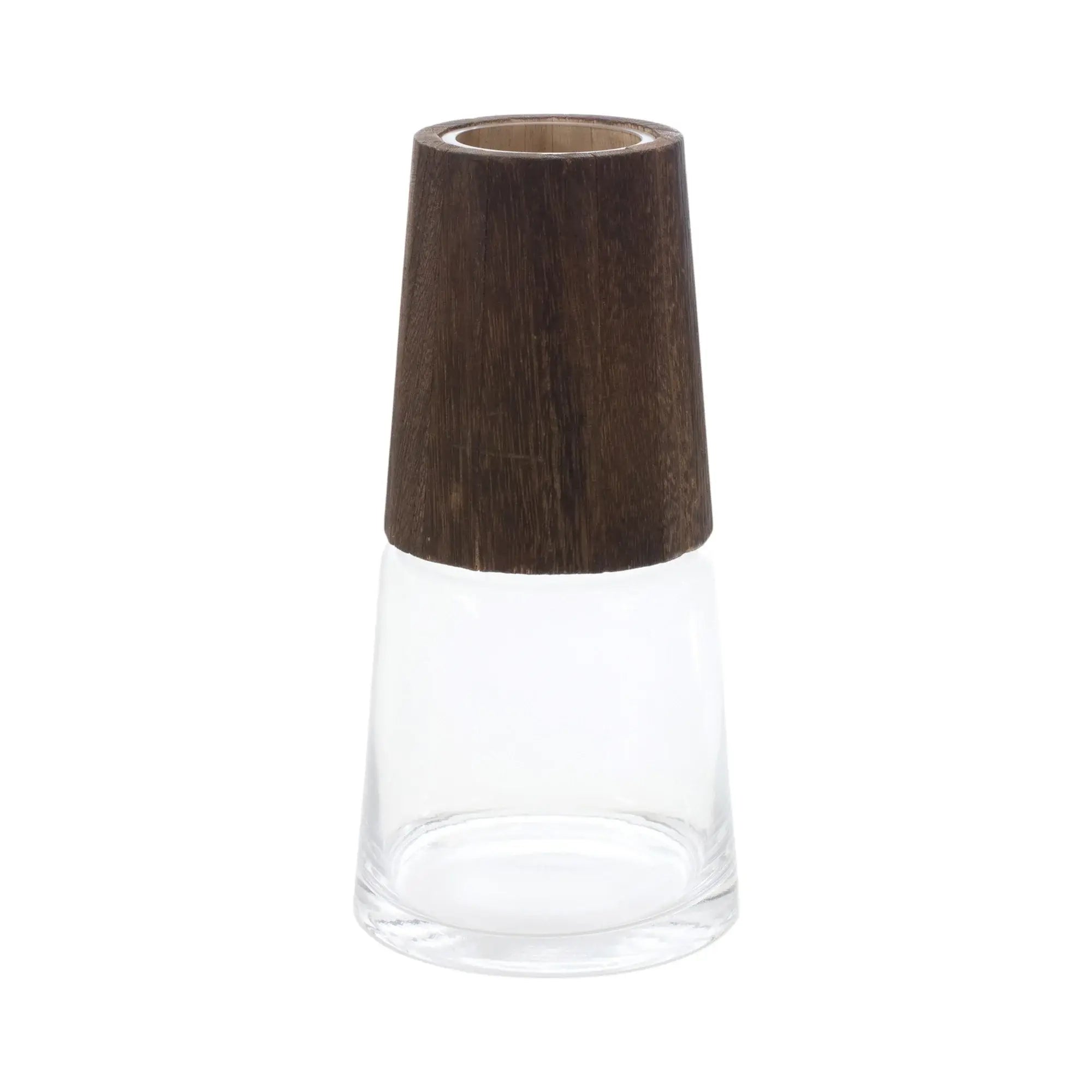 Set of Two Brown And Clear Glass Tapered Table Vases With Wood - Homeroots - Flyclothing LLC