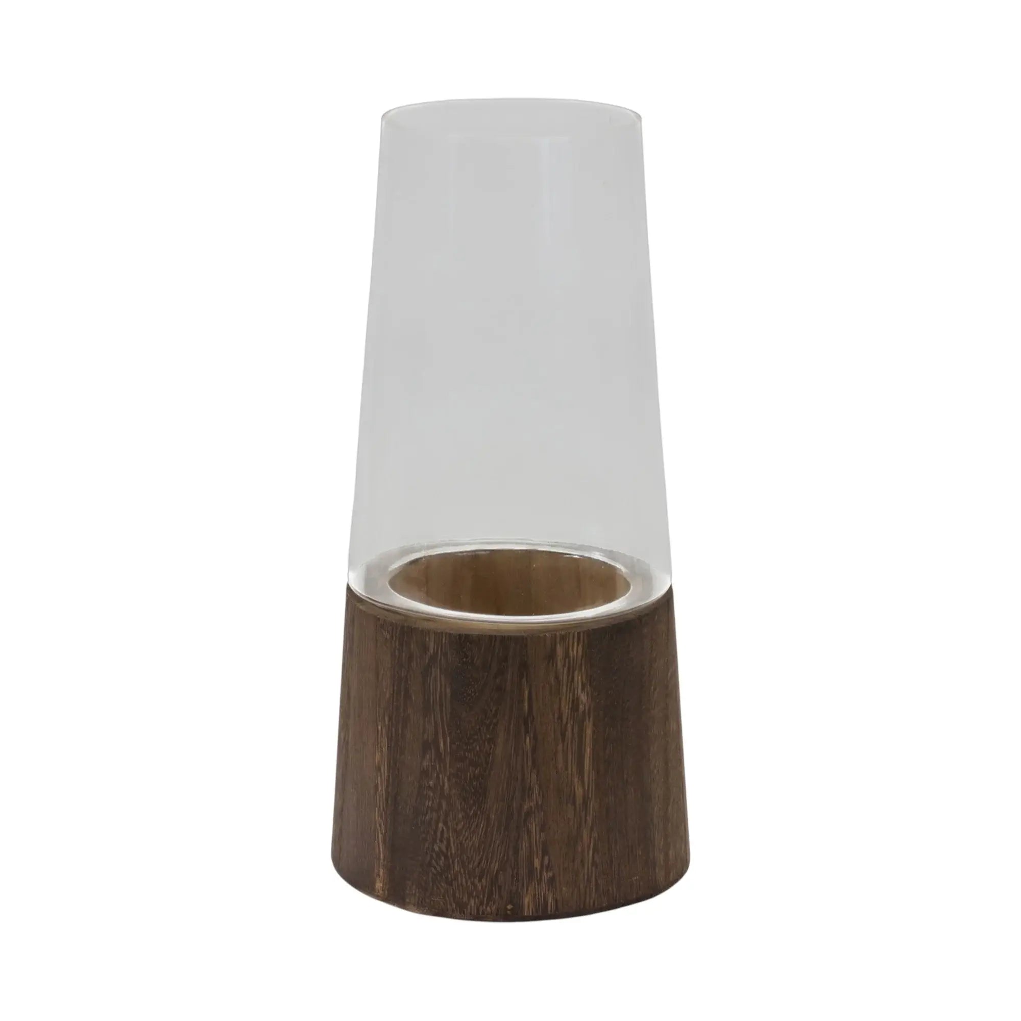 Set of Two Brown And Clear Glass Tapered Table Vases With Wood - Homeroots - Flyclothing LLC