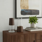 Set of Two Brown And Clear Glass Tapered Table Vases With Wood - Homeroots - Flyclothing LLC