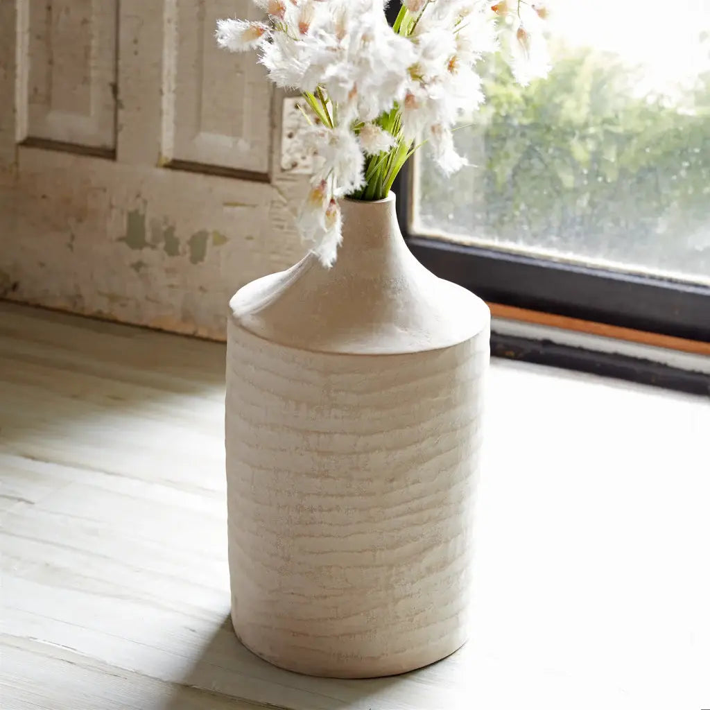 18" Beige Recycled Paper Cylinder Jug Floor Vase - Homeroots - Flyclothing LLC