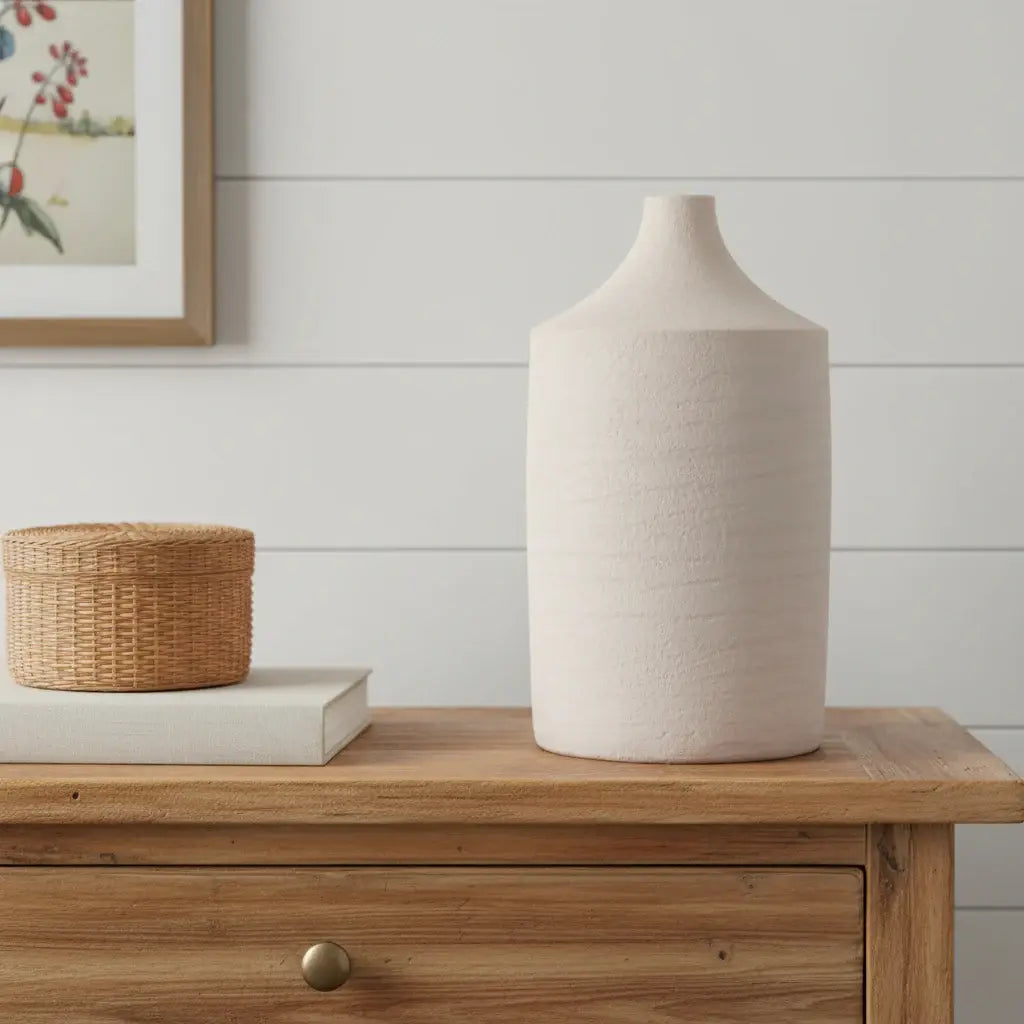 18" Beige Recycled Paper Cylinder Jug Floor Vase - Homeroots - Flyclothing LLC
