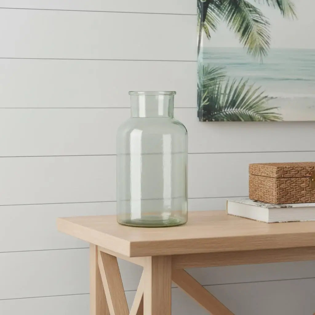 10" Green Glass Cylindrical Table Vase - Homeroots - Flyclothing LLC