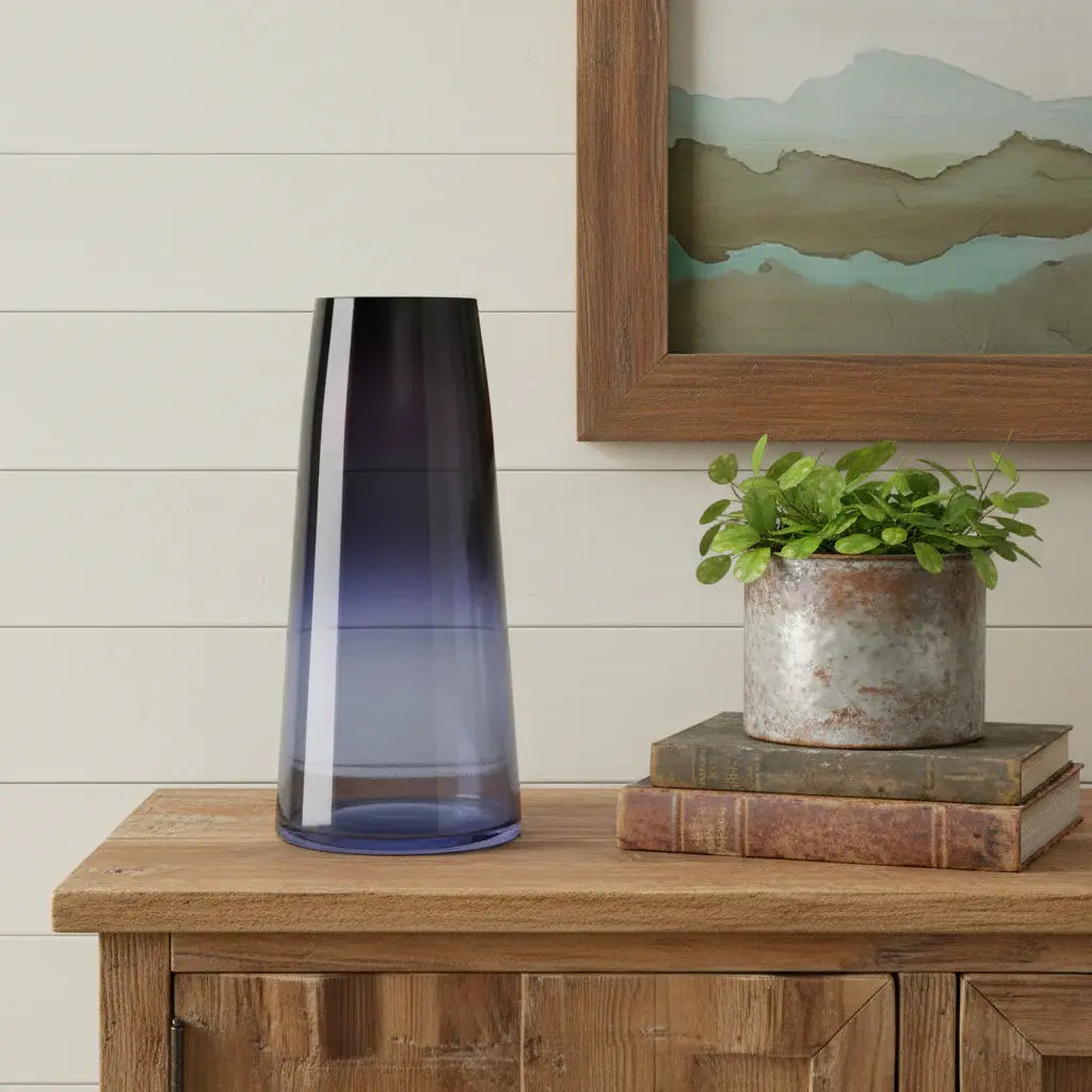 13" Blue Ombre Glass Tapered Table Vase - Homeroots - Flyclothing LLC