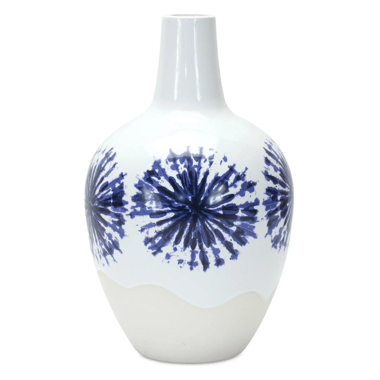 11" White And Blue Geometric Medallion Ceramic Urn Vase - Homeroots - Flyclothing LLC