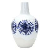 11" White And Blue Geometric Medallion Ceramic Urn Vase - Homeroots - Flyclothing LLC