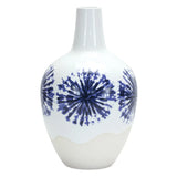 11" White And Blue Geometric Medallion Ceramic Urn Vase - Homeroots - Flyclothing LLC