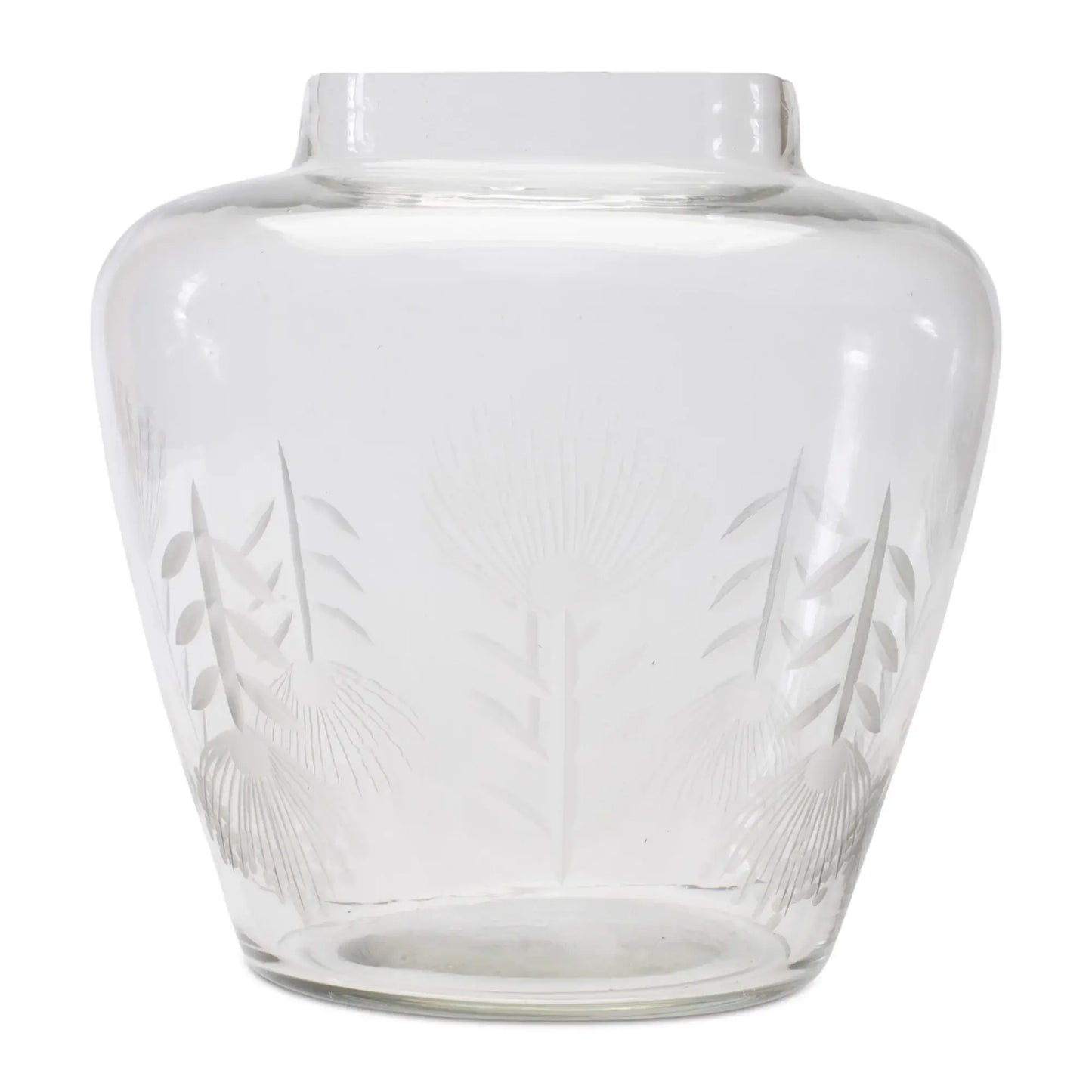 7" Clear Etched Leaf Glass Urn Table Vase - Homeroots - Flyclothing LLC