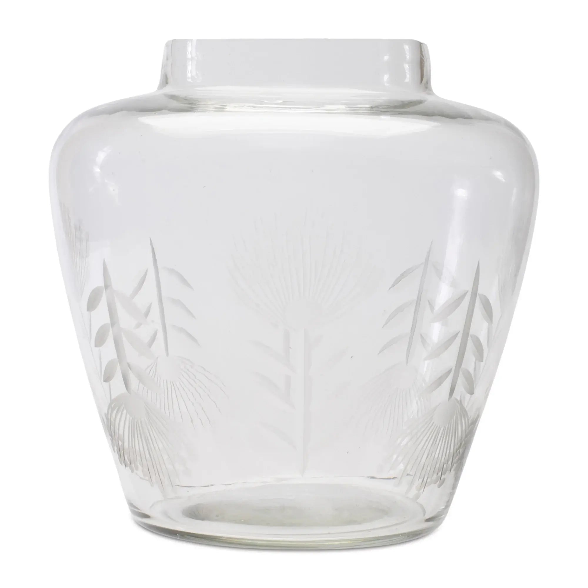 7" Clear Etched Leaf Glass Urn Table Vase - Homeroots - Flyclothing LLC