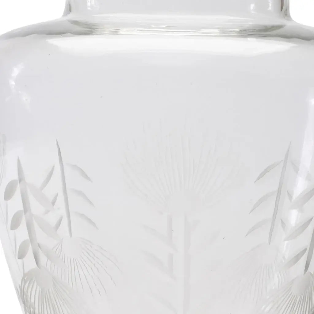 7" Clear Etched Leaf Glass Urn Table Vase - Homeroots - Flyclothing LLC