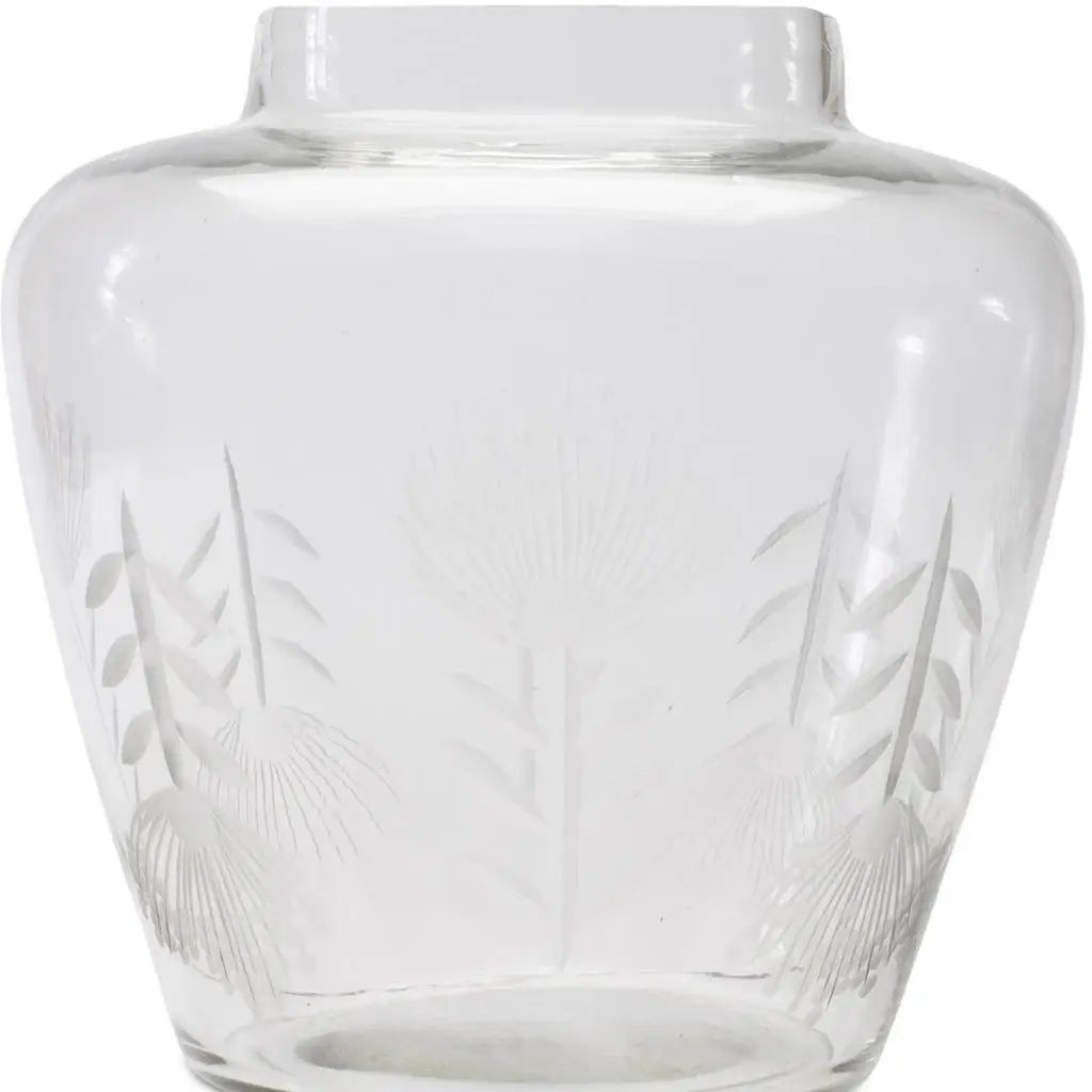 7" Clear Etched Leaf Glass Urn Table Vase - Homeroots - Flyclothing LLC