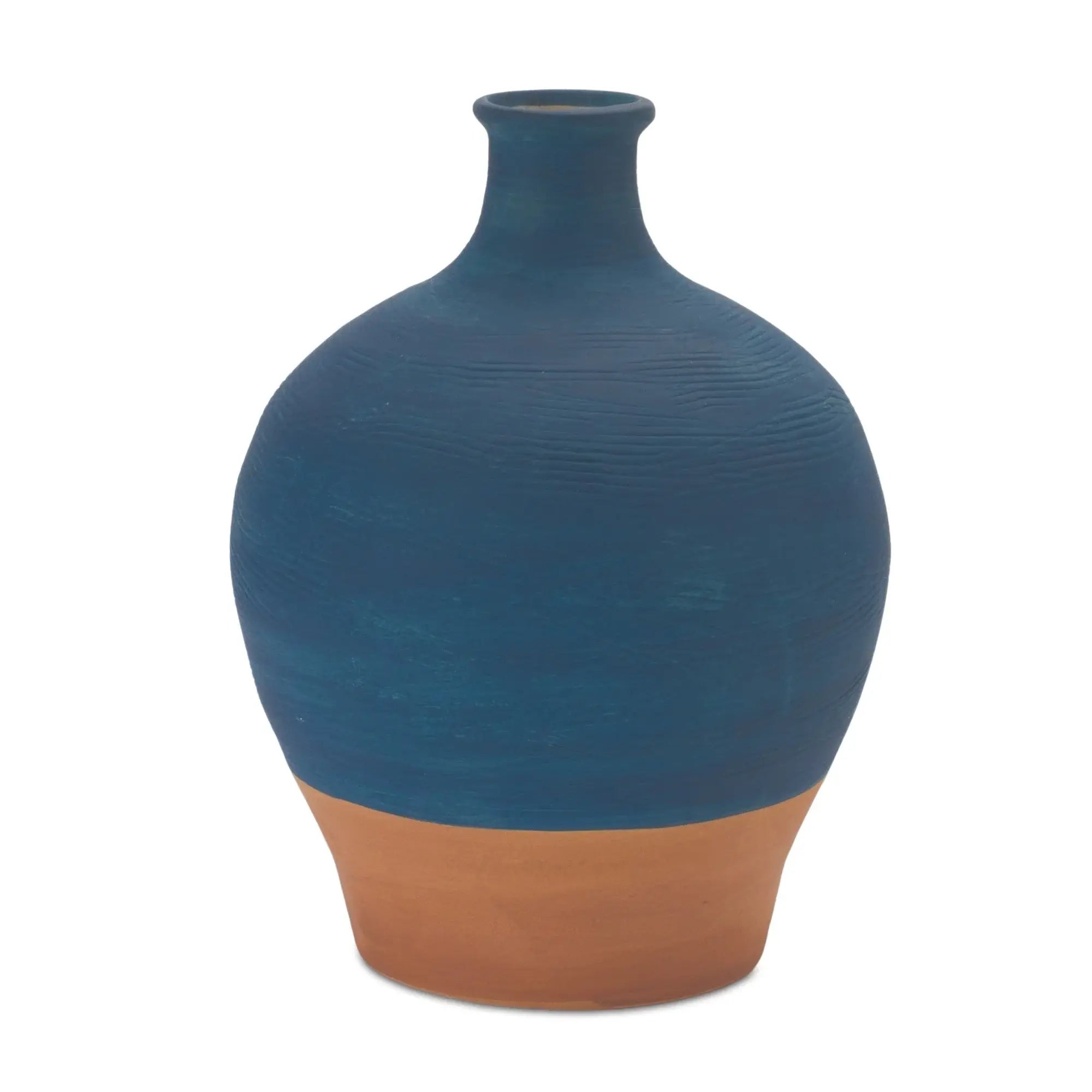 9" Blue And Terra Cotta Ceramic Round Urn - Homeroots - Flyclothing LLC
