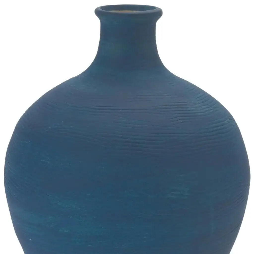 9" Blue And Terra Cotta Ceramic Round Urn - Homeroots - Flyclothing LLC
