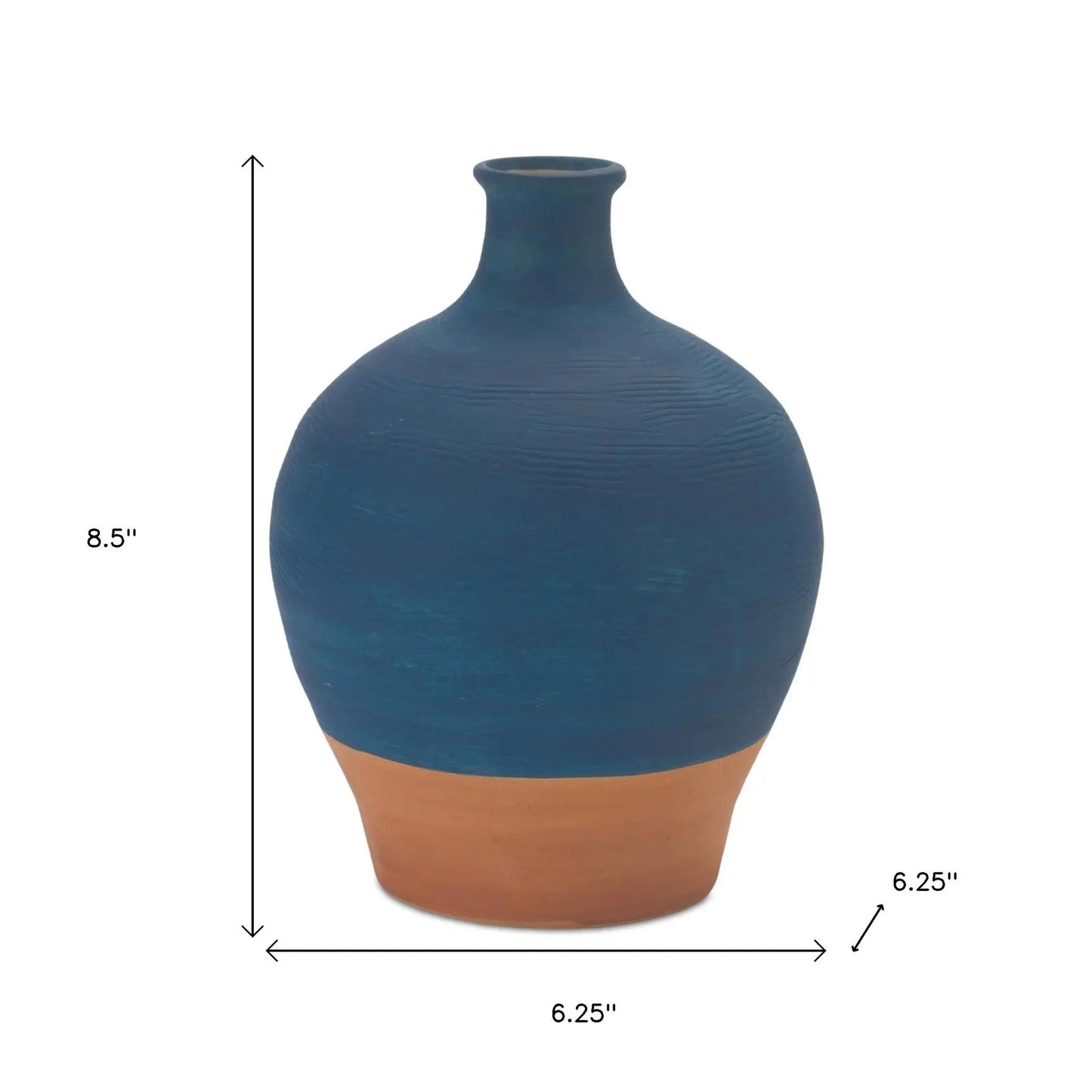 9" Blue And Terra Cotta Ceramic Round Urn - Homeroots - Flyclothing LLC
