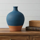 9" Blue And Terra Cotta Ceramic Round Urn - Homeroots - Flyclothing LLC