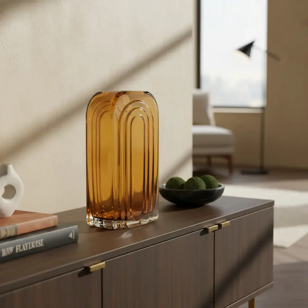 10" Amber Glass Table Vase - Homeroots - Flyclothing LLC