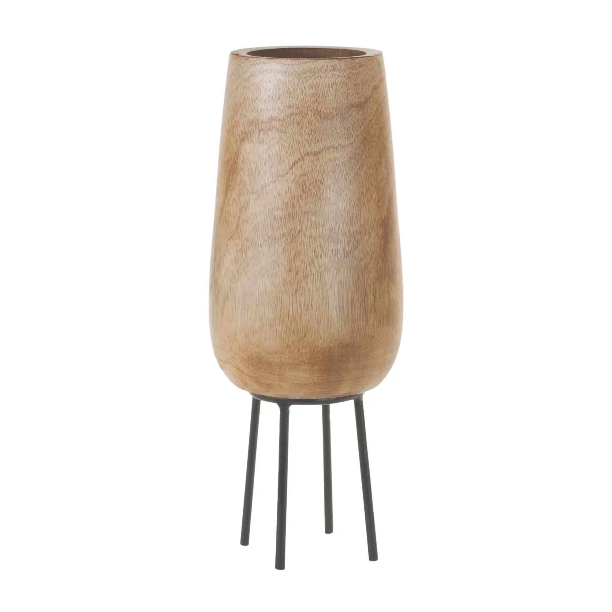 15" Natural Wood And Metal Cylinder Floor Vase - Homeroots - Flyclothing LLC