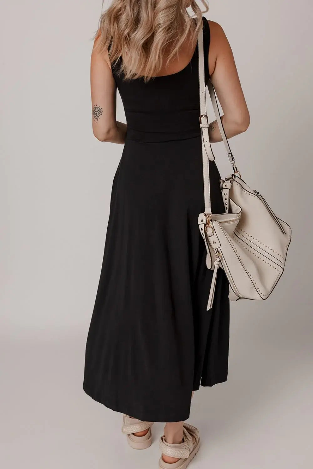 Side Slit Scoop Neck Wide Strap Dress - Trendsi - Flyclothing LLC