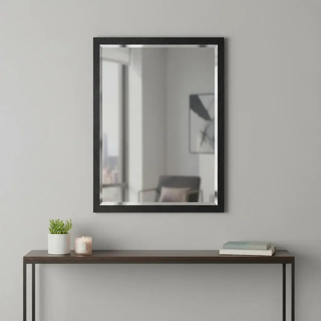 30" Black Hammered Geometric Finish Framed Accent Mirror - Homeroots - Flyclothing LLC