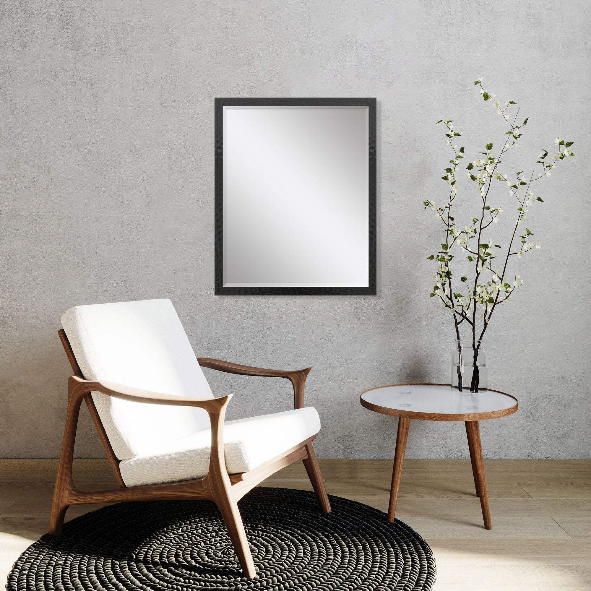 32" Black Hammered Geometric Framed Accent Mirror - Homeroots - Flyclothing LLC